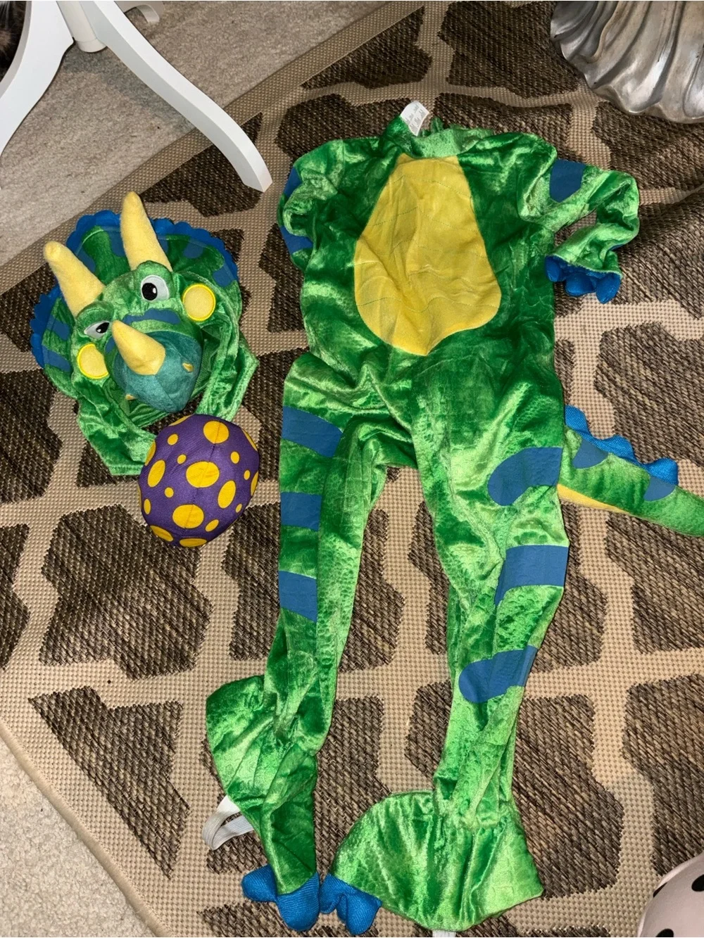 Plush Green Triceratops Kids Halloween Costume with Hood and Tail